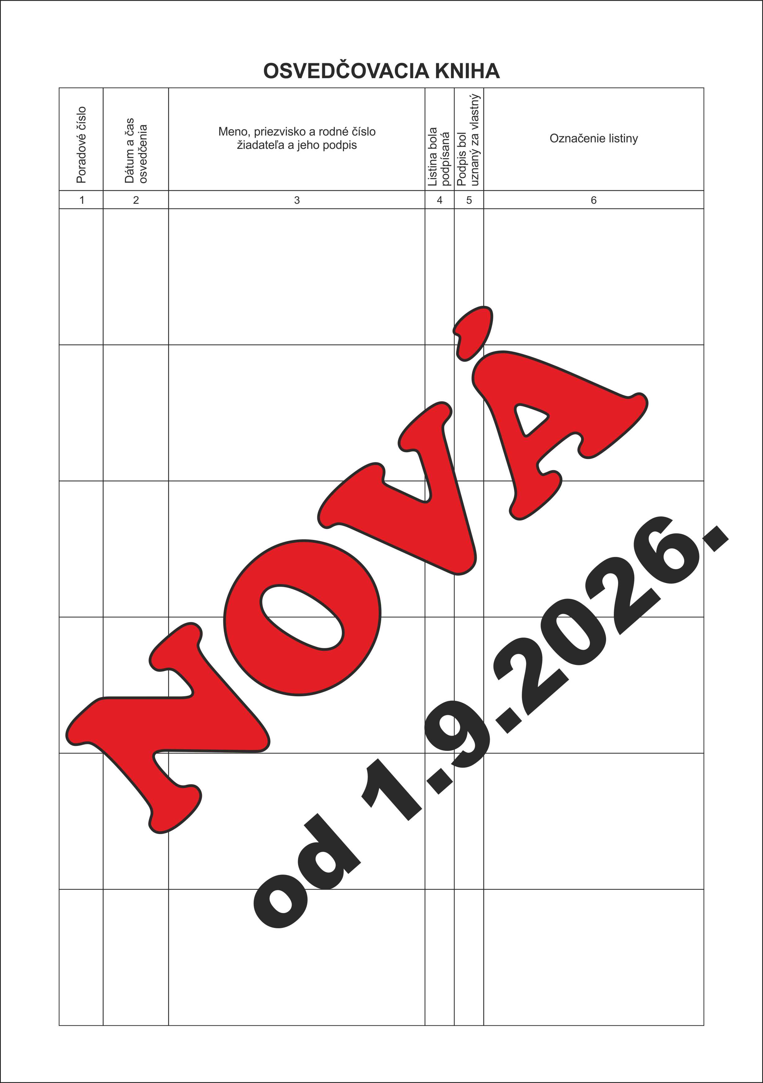 NOVÁ - Osvedčovacia kniha na overenie podpisu - 100 listová - 6 riadkov