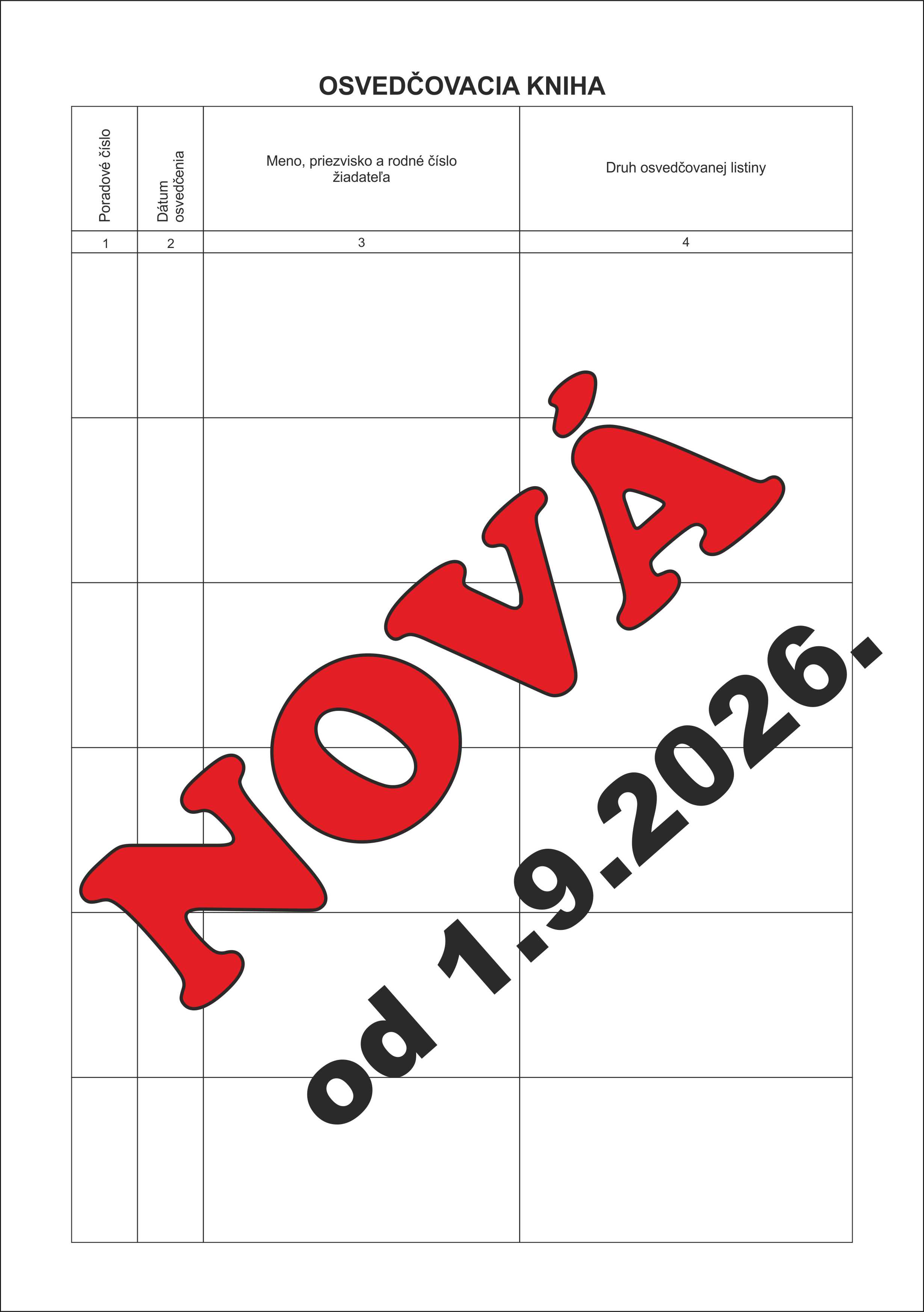 NOVÁ - Osvedčovacia kniha na overenie listín - 100 listová - 6 riadkov