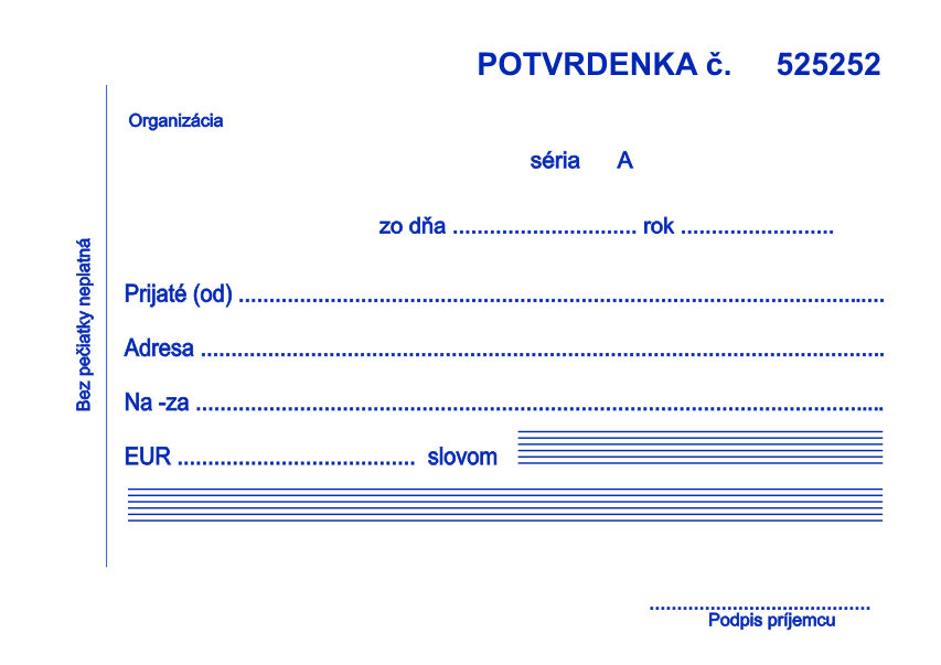Potvrdenka s JUXTOU (číslovaná, samoprepis, 25*3)