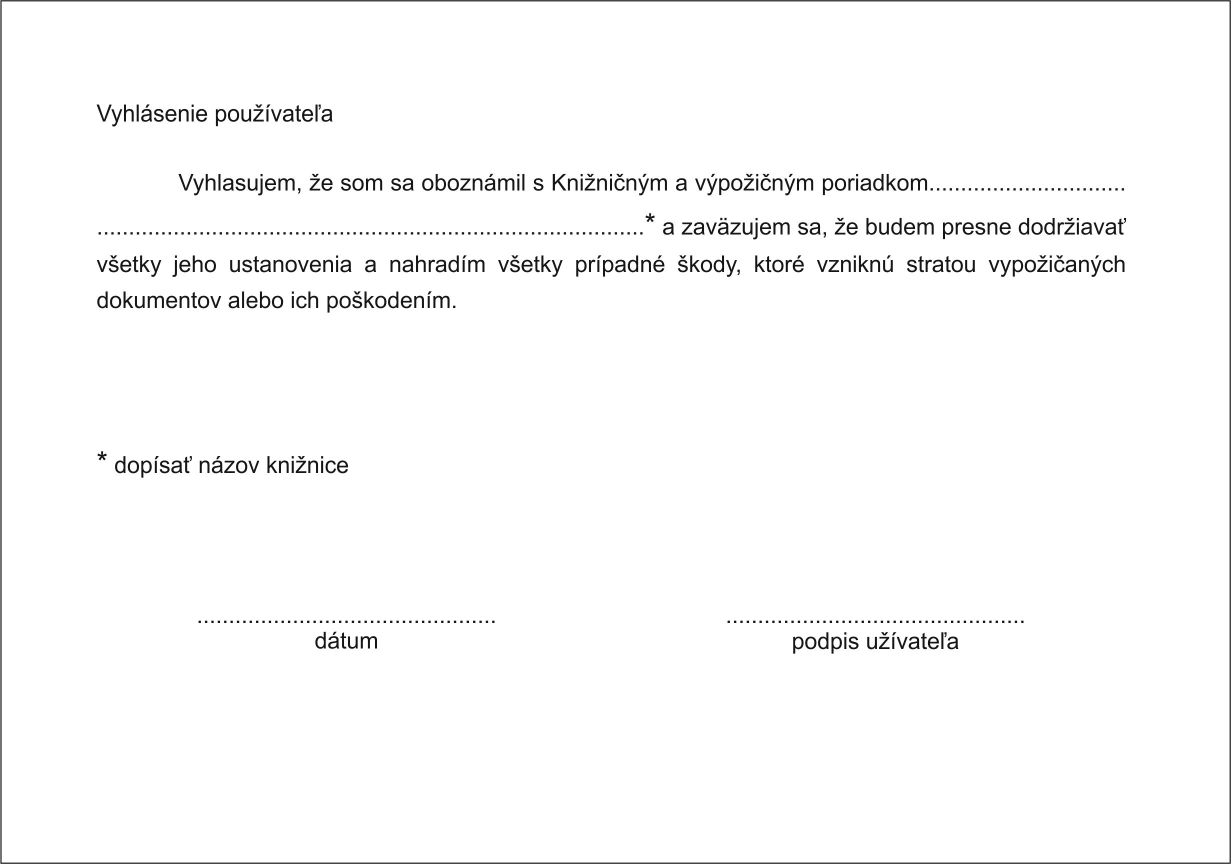 Prihláška za používateľa