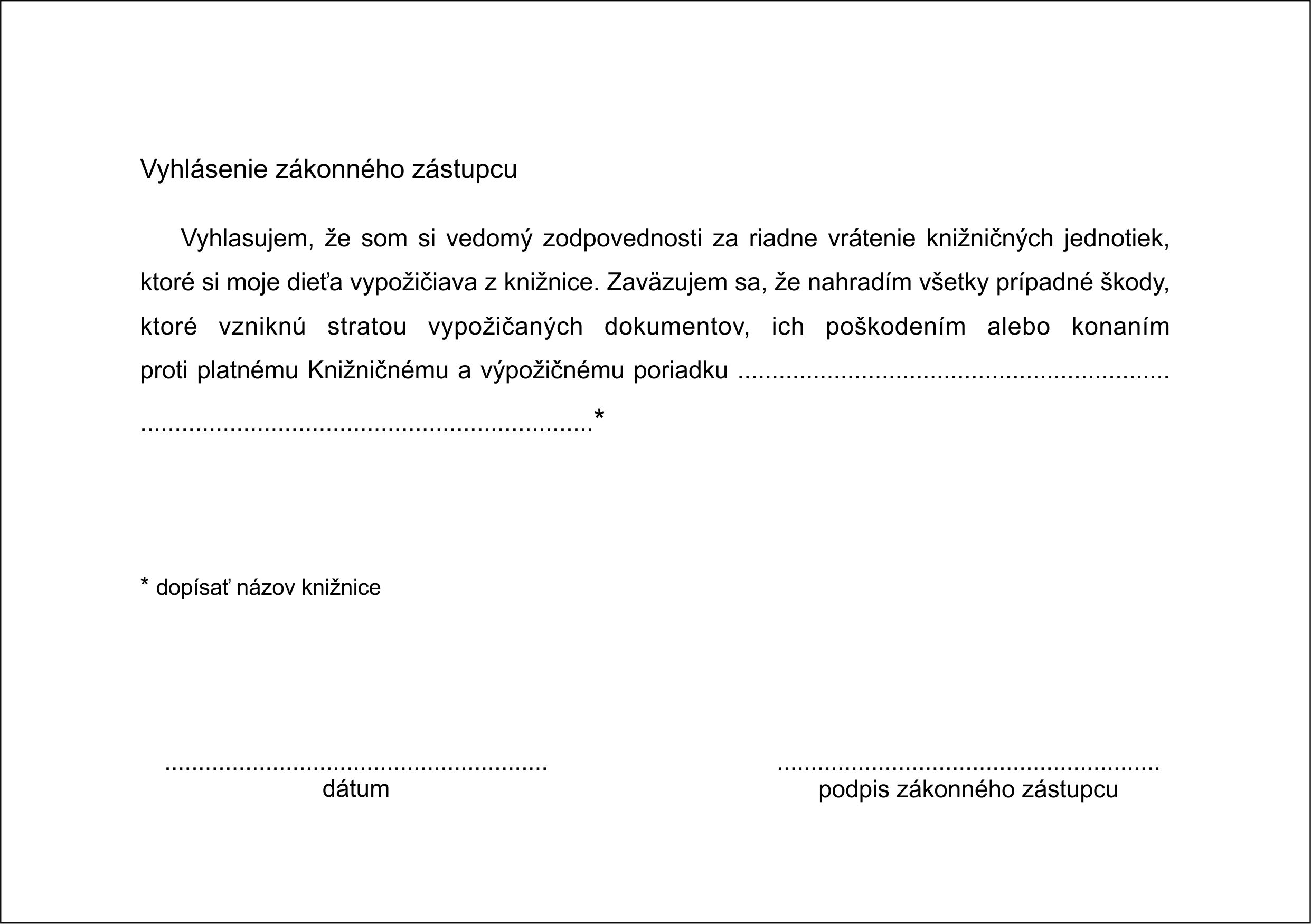 Prihláška za používateľa do 15 rokov