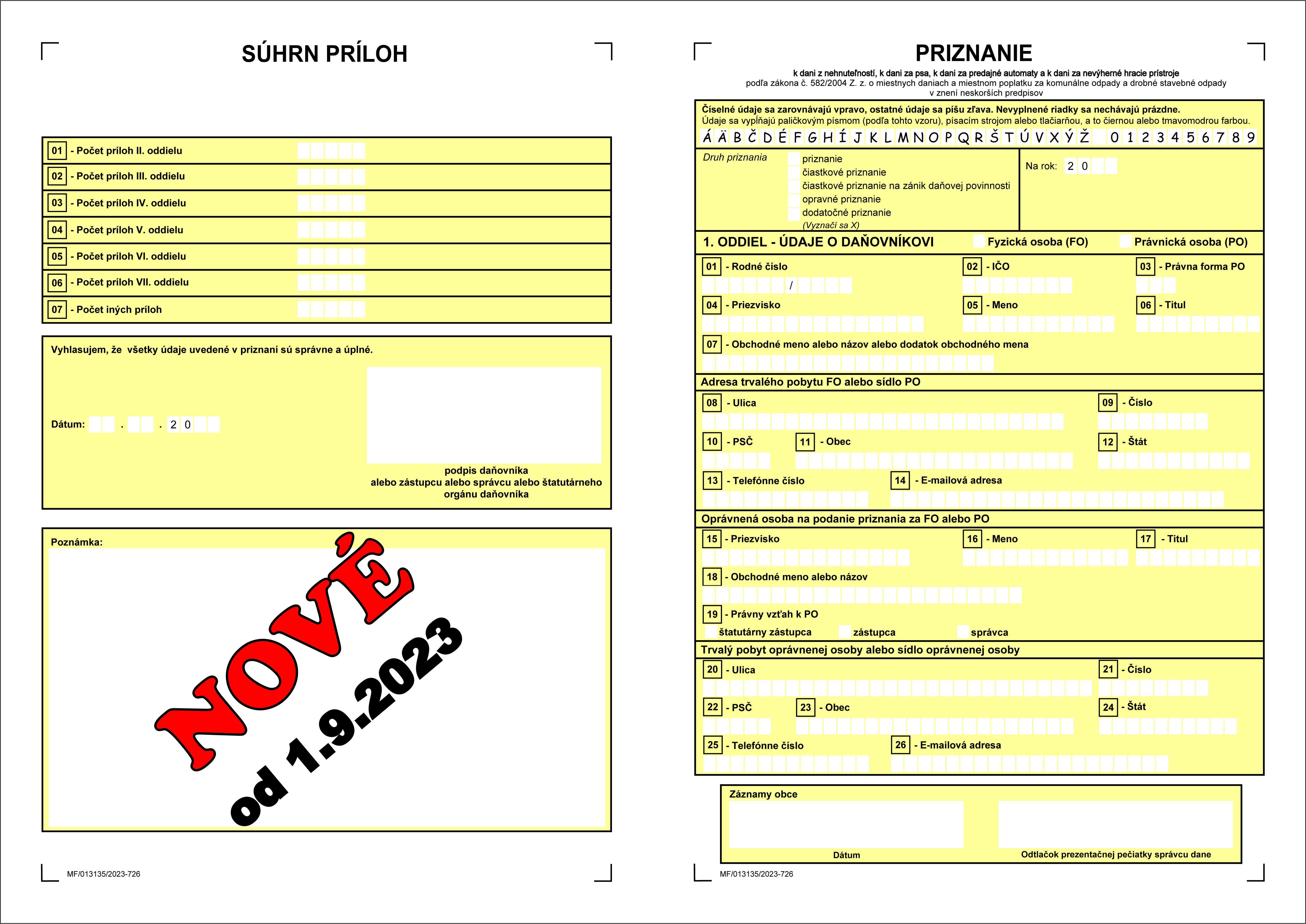 Priznanie k dani z nehnuteľností FO - PO - KOŠIEĽKA / 120 g papier/