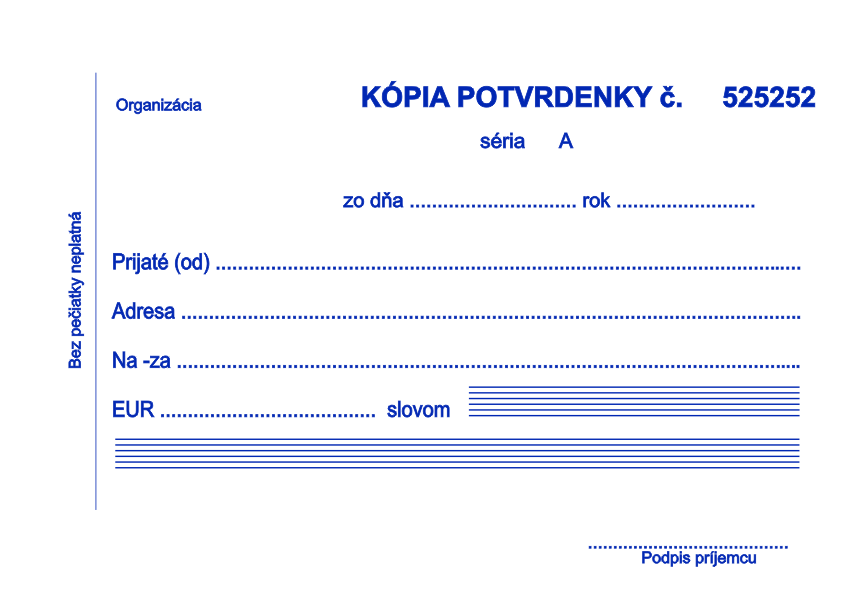 Potvrdenka s JUXTOU (číslovaná, samoprepis, 25*3)