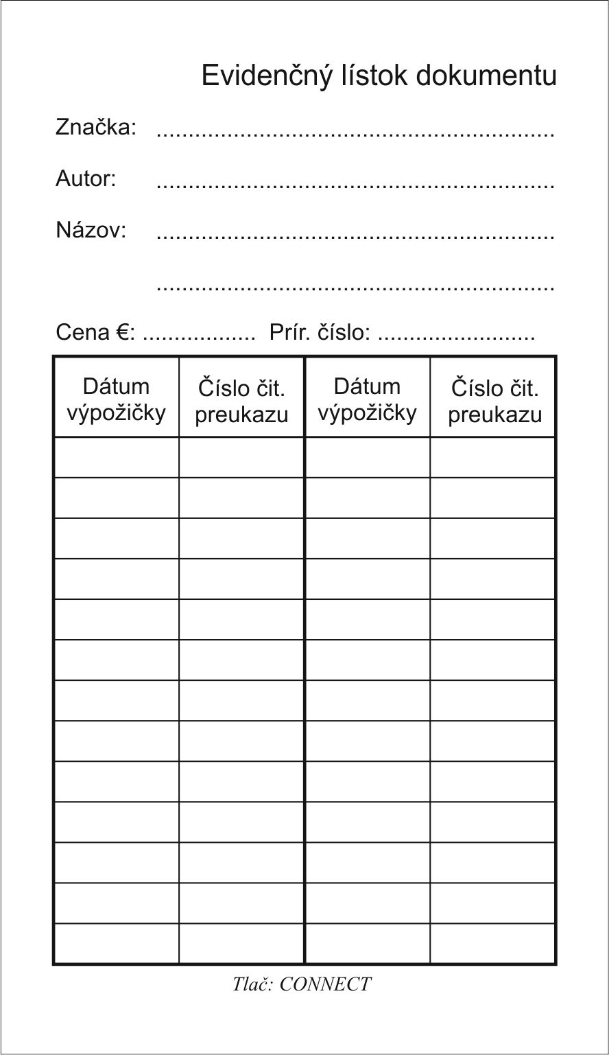 Evidenčný list dokumentu (knižný lístok)
