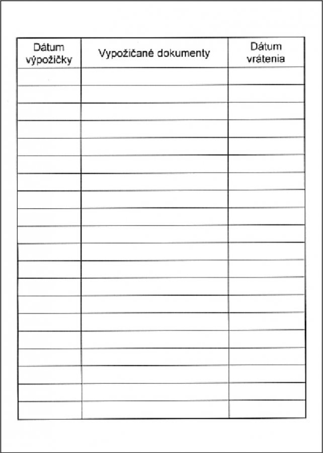 Evidenčný list používateľa (evidenčný zošit)