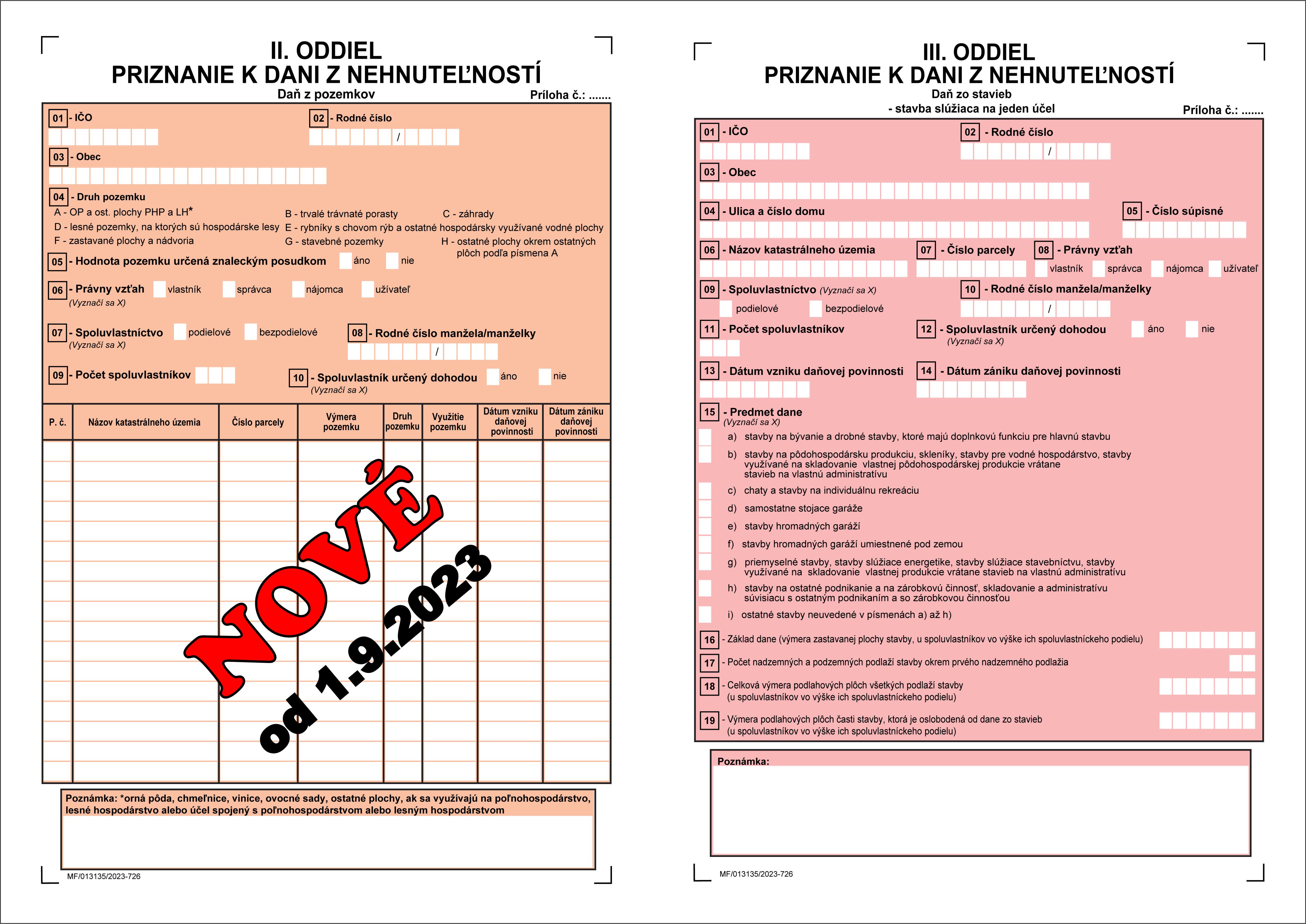 Priznanie k dani z nehnuteľností FO - PO - KOŠIEĽKA / 120 g papier/