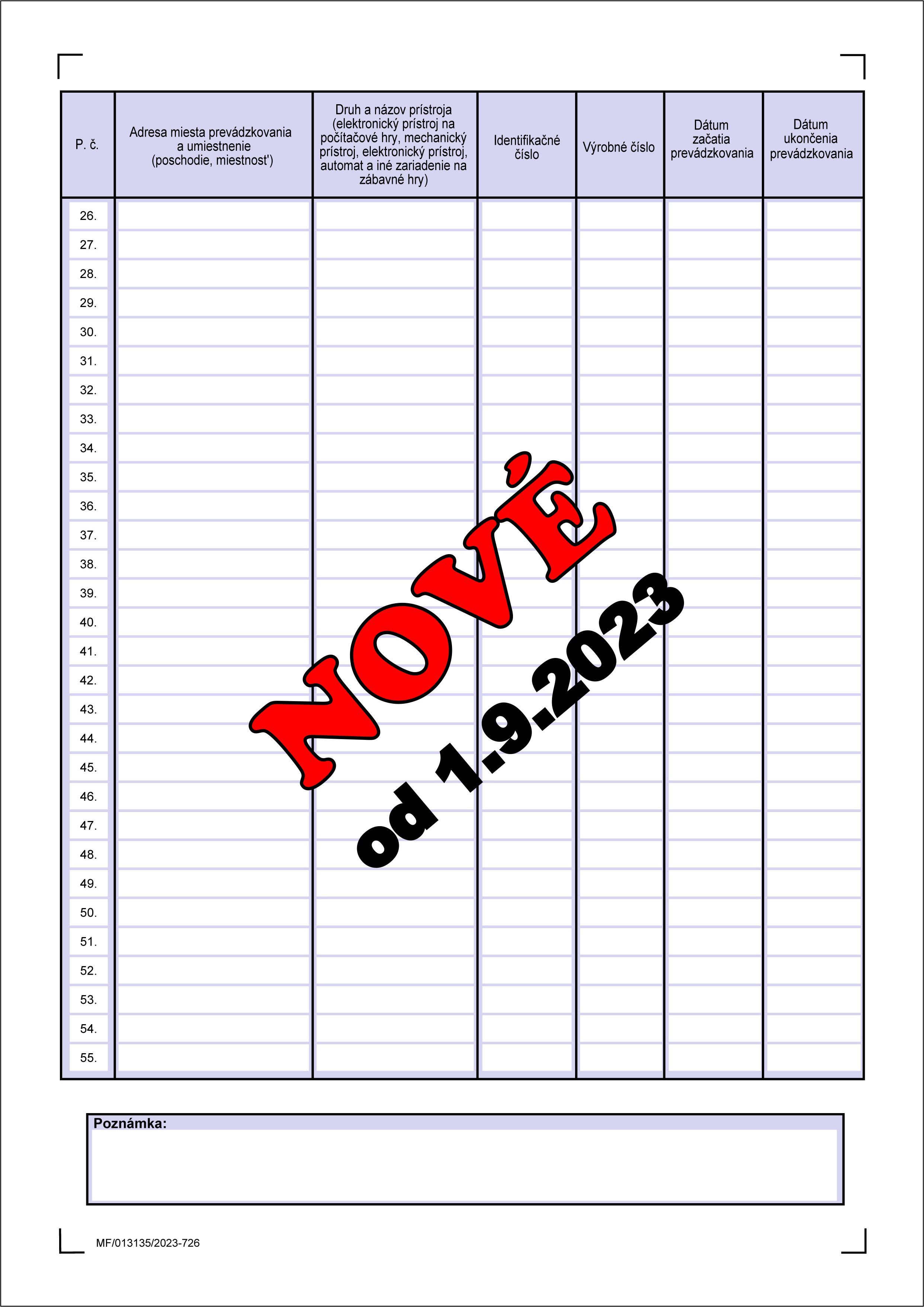 Priznanie k dani za nevýherné hracie prístroje VII. ODDIEL