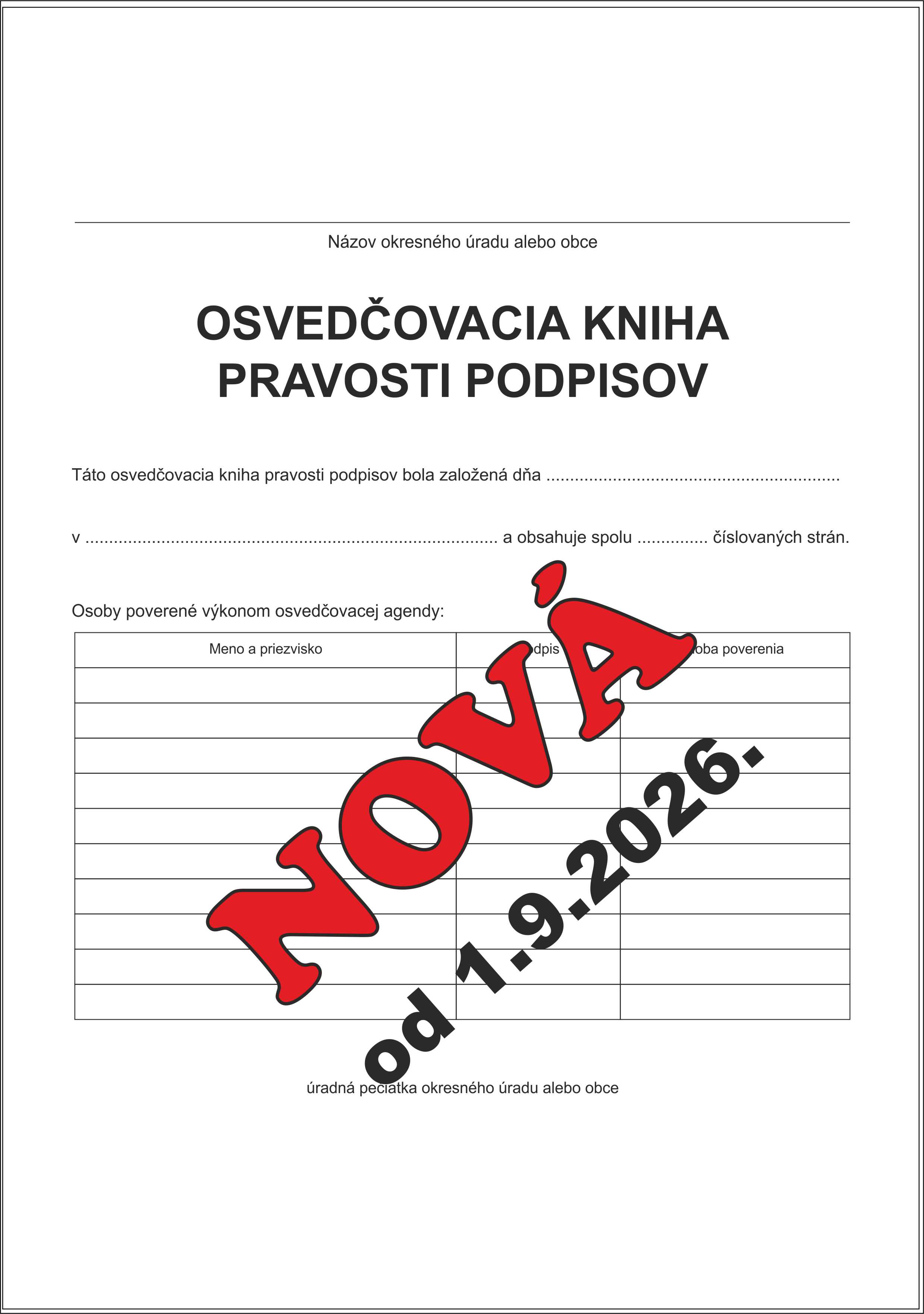 NOVÁ - Osvedčovacia kniha na overenie podpisu - 100 listová - 6 riadkov