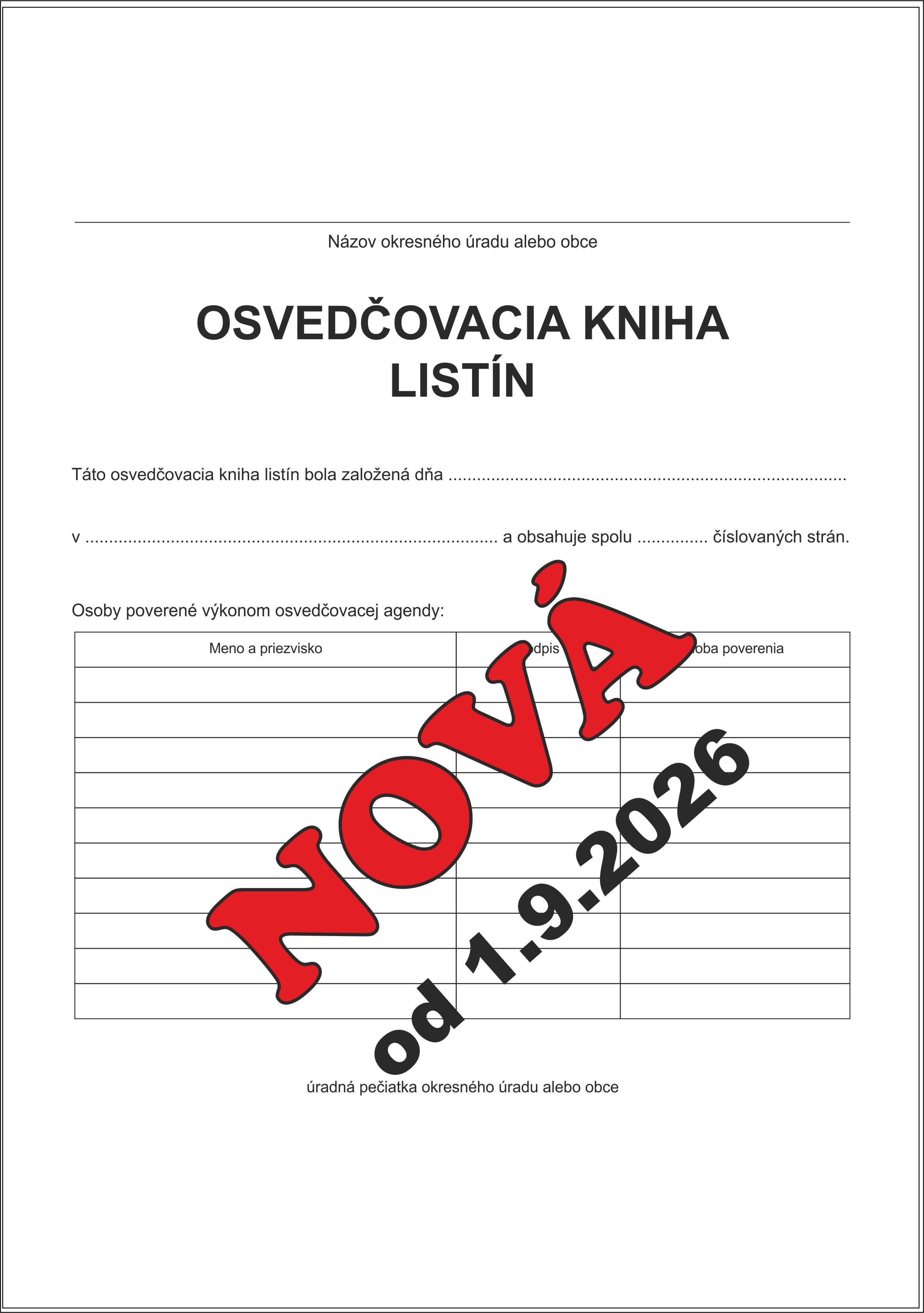 NOVÁ - Osvedčovacia kniha na overenie listín - 100 listová - bez riadkov