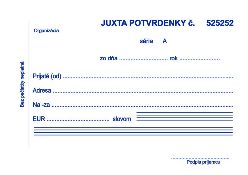 Potvrdenka s JUXTOU (číslovaná, samoprepis, 25*3)