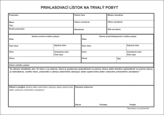 Prihlasovací list na trvalý pobyt 