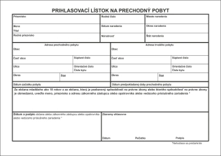 Prihlasovací list na prechodný pobyt